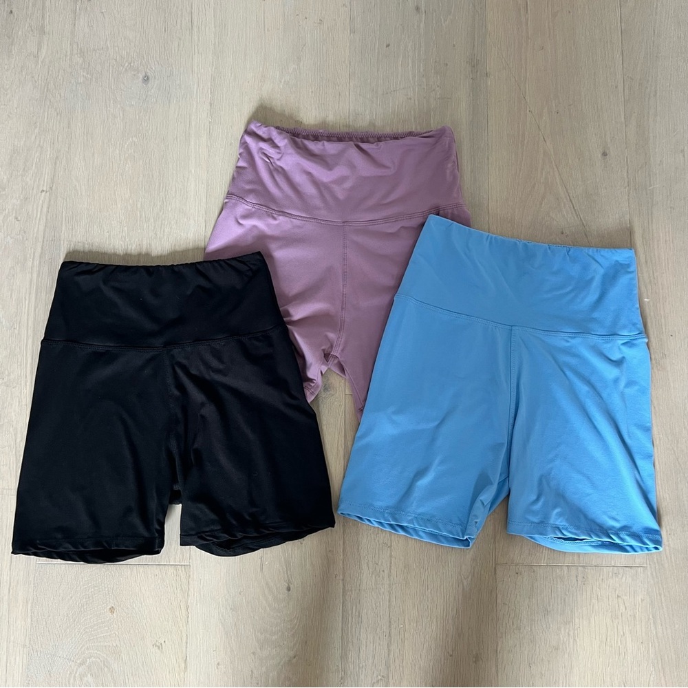 3 Pack of Women's Black, Pink, and Blue Biker Shorts
